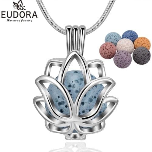 Eudora Volcanic Stone Necklace Aromatherapy Essential Oil Lava Stone Diffuser Necklace Jewelry for Women Girls Gift 14mm Cage