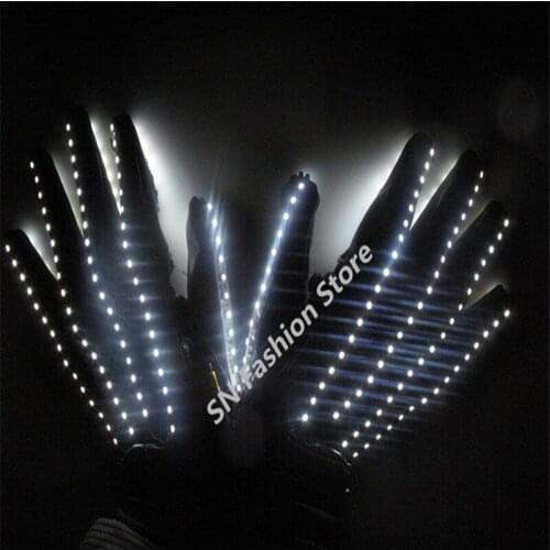 T15 LED gloves lighting costumes ballroom dance props white color two sides light gloves burst model gloves party dj disco wears
