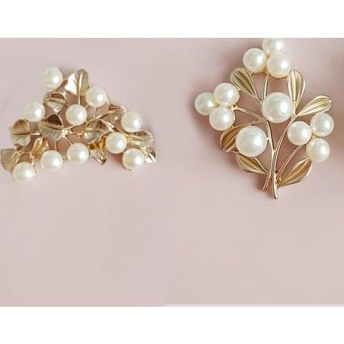 2019New 30Pcs Pearl Gold Alloy Branches leaves button for DIY DIY Wedding Bridal headdress jewelry accessories HZ551-HZ552