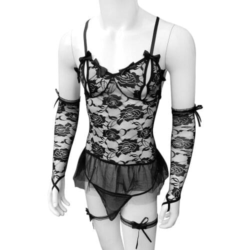 Sissy Sexy Lingerie Bride Porno Wedding Dress Costumes Role Play Hot Sexy Underwear Lovely Mens Floral Lace Erotic Costume