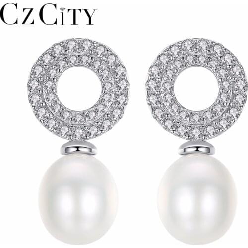 CZCITY Stylish 925 Sterling Silver 6mm Natural Freshwater Pearl Stud Earrings for Women Wedding Engagment Jewelry Brincos Femme