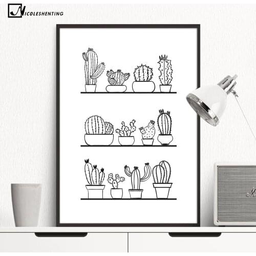 Nordic Art Cactus Plants Minimalist Art Canvas Poster Painting Black White Picture Print Modern Kids Room Decoration Wall Decor