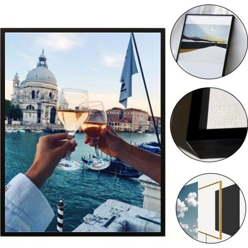 Modern Photo Frame Oil Painting Pictures Frames Metal Poster Plexiglass Black Prints Kids Room Wall Art Home Decoration Aluminum