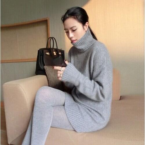 Medium-long Thickening Cashmere Turtleneck Sweater Knitted Pullover Loose Plus Size Maternity Marten Velvet Sweater Basic Shirt