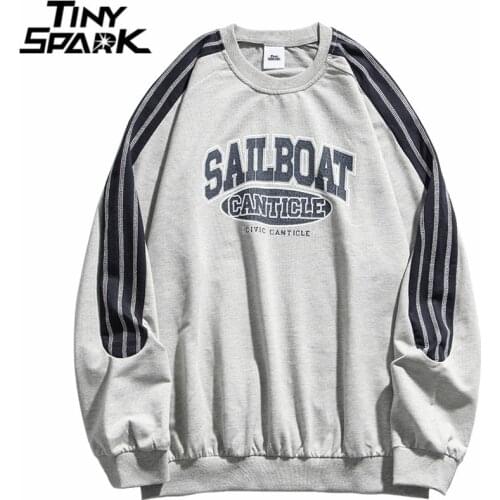 2021 Men Hip Hop Striped Patchwork Sweatshirt Streetwear Letter Print Pullover Harajuku Cotton Spring Fashion Thin Sweat Shirt