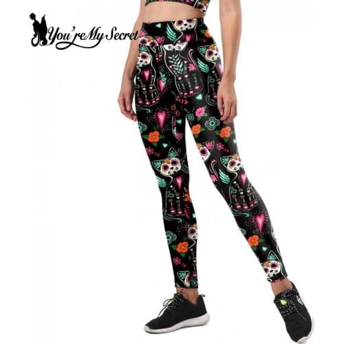 [You're My Secret] 2021 High Waist Elastic Leggings Cartoon Cats Pattern Print Trouser Fitness Legins Push-up Seamless Legging