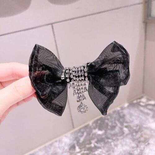 Fairy Snap Hair Clip for Women Girls Korean Rhinestone Chain Tassel Bow Hairpins Bows Luxury Jewelry Hairgrip Hair Accessories
