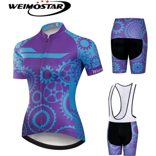 WEIMOSTAR Women Cycling Jersey Ropa ciclismo Cycling Clothing Blue Gear Cycling Set Breathable Pad Bib Shorts