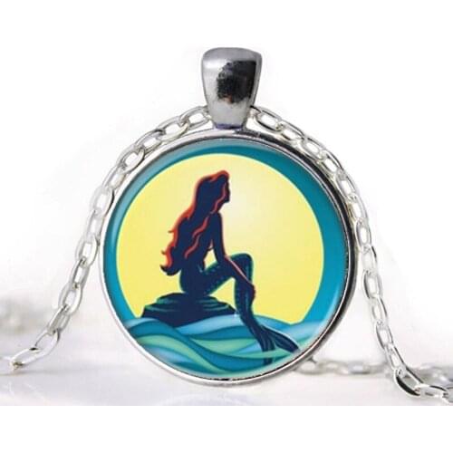 Cabochon Little Mermaid Ariel Sea Pendant Necklace Moana Women Necklace Party Pendant Mermaid Necklace Evening party