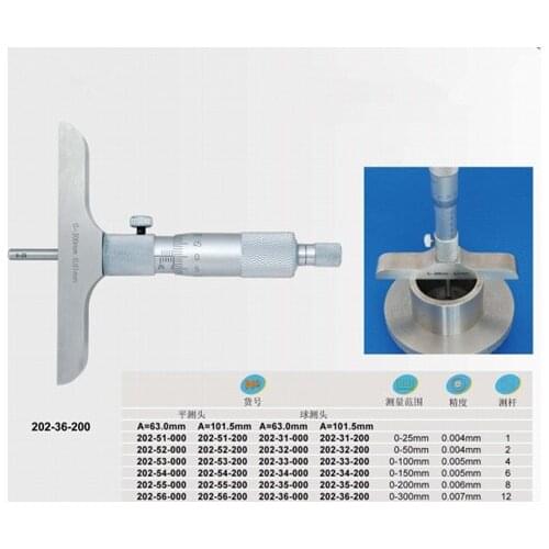 0-25MM 0-50MM 0-100MM 0-150MM 0-200MM 0-300MM /0.01mm Depth Micrometer Gague Caplier Micrometer With 4rods Measuring Tools
