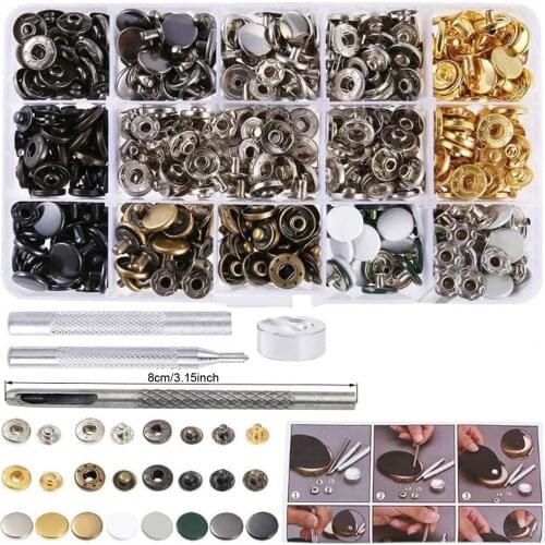 140 Set Rivets Single Cap Rivets Tubular Snap Fasteners Press Studs Button Kit with 4pcs Fixing Tools for Leather Craft Decor