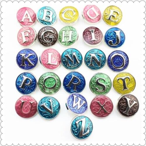 26pcs/lot Mix color A-Z Alphabet Snap Buttons fit 18mm Ginger Button Snap Bracelet&Bangles Letters DIY Snap Jewelry Charms