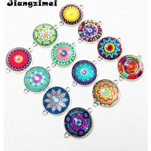 30pcs/lots madala India Glass cabochon 20mm base connectors DIY baracelet nacklace Earrings key ring making
