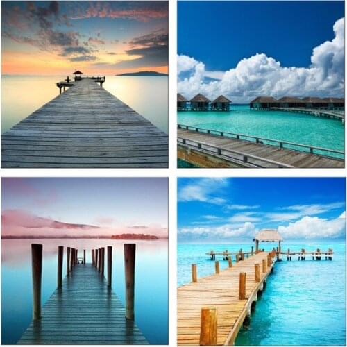 4 Panel HD Canvas Art Sunset Oil Painting Wall Art Canvas Picture HD Art Print Home Decor Modular Painting for Livingroom Framed