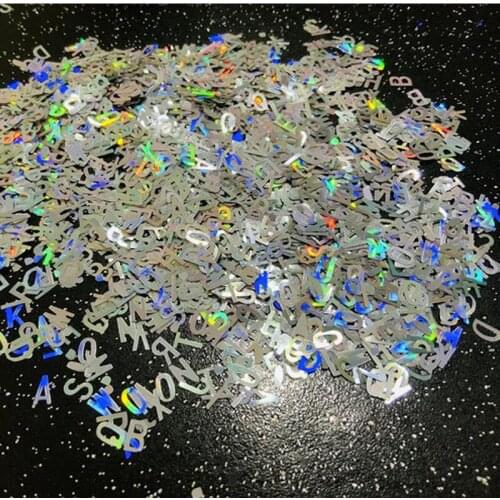 50g/7mm holographic letter sequins , silver holo alphabet sequins , nail art ,sequins Laser Nail Art Glitter Sequins Alphabet