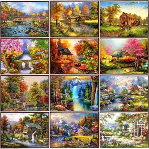 5D Diamond Painting Forest Hut Landscape Full Diamond Mosaic Cross Stitch Embroidery Set Trees Household Items Christmas Gifts
