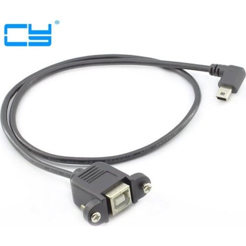 90 Right Angled 0.5m Mini USB 5Pin Male to USB 2.0 Type B Female Printer Panel Mount Cable Screw 50cm
