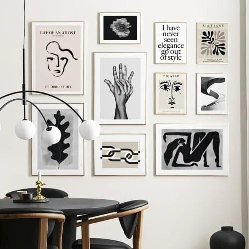 Abstract Line Canvas Black White Wall Art Minimalist Print Painting Nordic Retro Poster Woman Picture Modern Living Room Decor