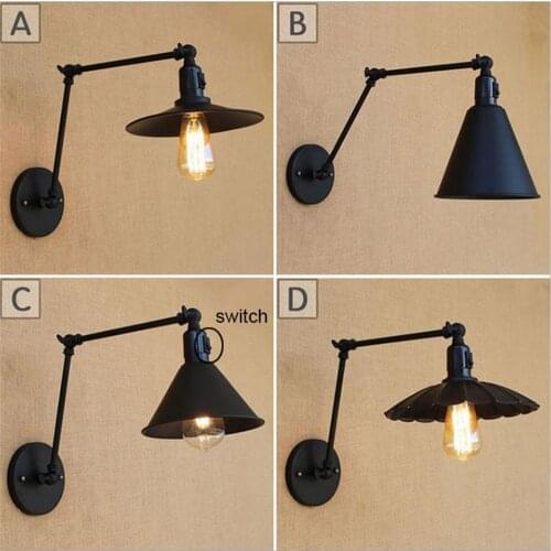American retro Swing two arms industrial Wall lamp lighting black switch on off sconces arandelas para banheiro antique iron