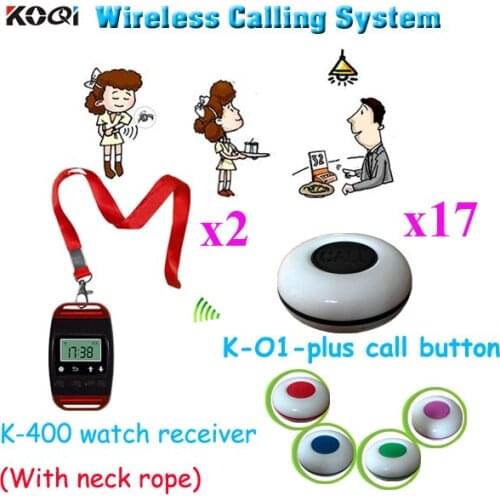 Wireless Calling System Widely Popular In Restaurant Waiter Service For Customer Watch Equipment (2pcs watch+17pcs call button)