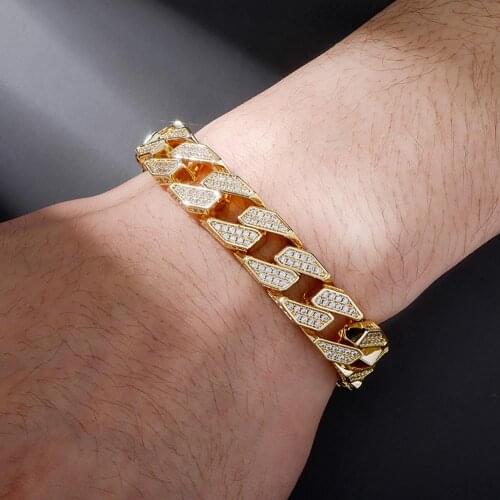 New Fashion bling Luxury Mens Bracelet 12MM Cuban Link Chain with New Spring Clasp Iced Out Cubic Zirconia Hip Hop Jewelry Gift