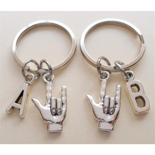 I Love You Hand Sign Keychain with Initial, Sign Language Charms, Couples Keychains, Best Friend Gift, Anniversary Gift