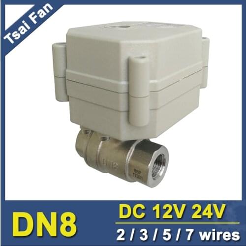 Tsai Fan DN8 Motorized Ball Valve 2/3/5/7 Wires BSP/NPT 1/4'' SS304 Auto Ball Valve For Water Automatic Control