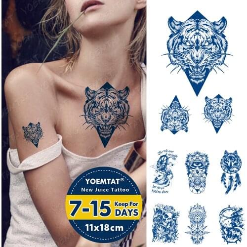Juice Ink Tattoos Body Art Lasting Waterproof Temporary Tattoo Sticker Tiger Anchor Tatoo Arm Fake Wolf Skull Clock Tatto Women