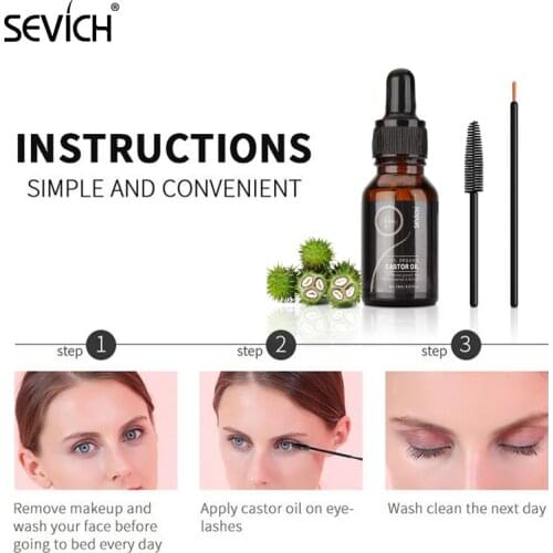 Sevich Pure Organic Castor Oil 15ml for Eyelashes Growth Serum Hair Fast Growth Liquid Natural with Mascara Brushes Eyebrow Care