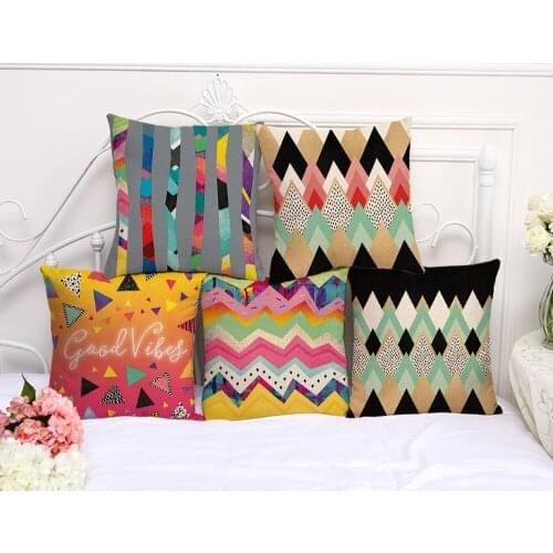 Decorative Pillow Case Geometric Hand Painting Pillowcase 17.5 Inches Cotton Linen Chair Seat Throw Pillow Cover G1030
