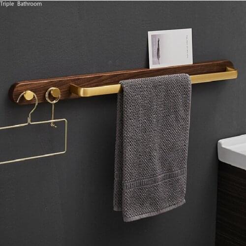 European Style Solid Wood Towel Bar Wall-mounted Towel Rack Holder Polished Bathroom Accessories Towel Storage Hanger Punch-free