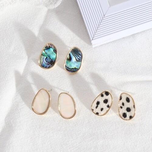 Geometric Natural Abalone Mother Pearl Shell Stud Earrings for Women