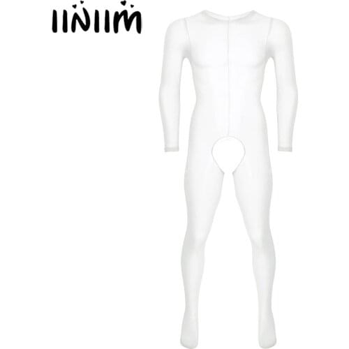 Iiniim Mens Teddies See Through Sheer Crotchless Open Butt Sissy Gay Male Footed Stretchy Pantyhose Tights Full Bodystocking