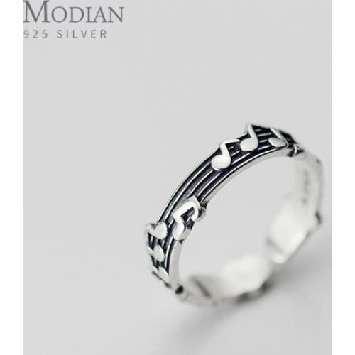 Modian Vintage Musical Symbols and Staves Open Adjustable Sterling Silver 925 Ring for Women Simple Ring Original Fine Jewelry