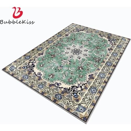 Bubble Kiss Carpet for Living Room Home Customized Non-Slip Green Flower Pattern Carpet Ethnic Style Bedroom Decor Rug Wholesale