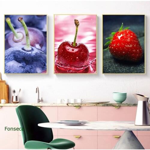 Colourful Fruits Wall Art Canvas Painting Fresh Apple Orange Strawberry Picture Modern Kitchen Poster Home Decoration