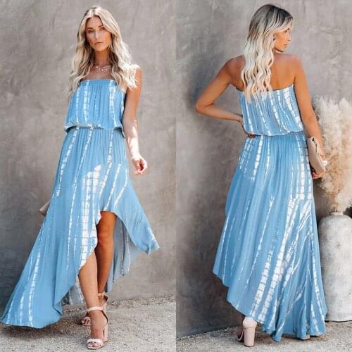 Summer Dress Womens Clothing 2021 Long Dresses Sexy Irregular Striped Print Slim Strapless Dress For Women Vestidos Femme Robes