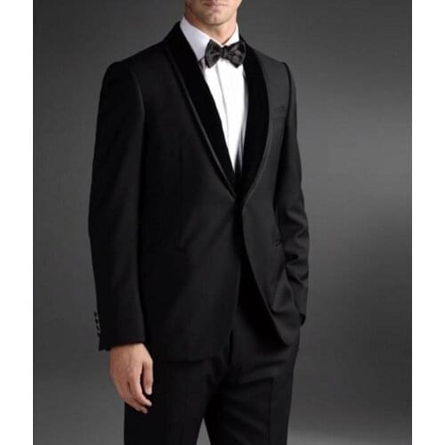 Custom Made Groomsmen Shawl Lapel Groom Tuxedos Black Men Suits Wedding Best Man (Jacket+Pants+Tie+Hankerchief) B839