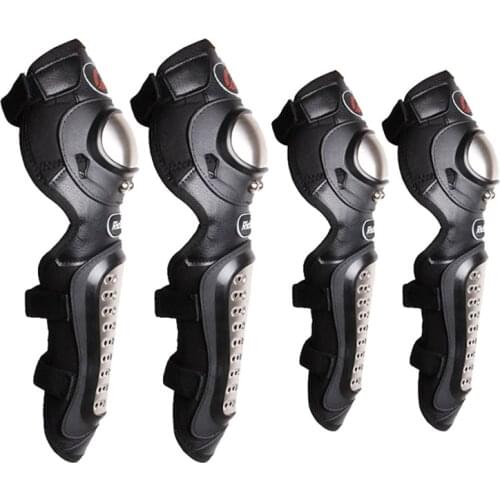 Riding Tribe Motorcycle Stainless Steel Knee + Elbow Pads Leather Breathable Racing Knee Pad Elbow Pads Protective Protector