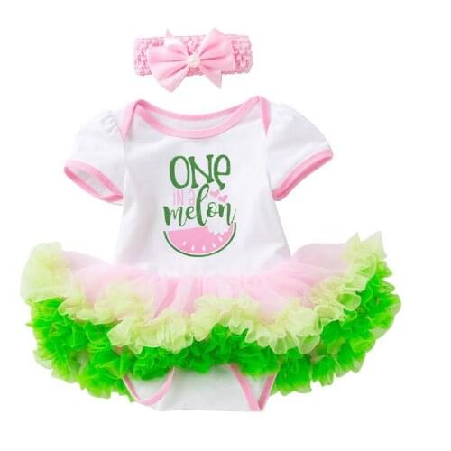 First Birthday Baby Girl Dress Ruffle TUTU Dress Baby Clothing Vestidos Watermelon Girl Princess Birthday Dress Beads Headband