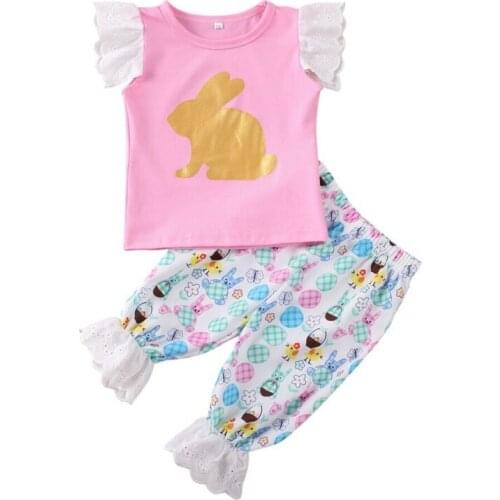 Girl Clothes 2020 Newborn Baby Girl Easter Bunny Sleeveless T-shirt Top+ Pants Leggings 2pcs Outfit Clothes Set