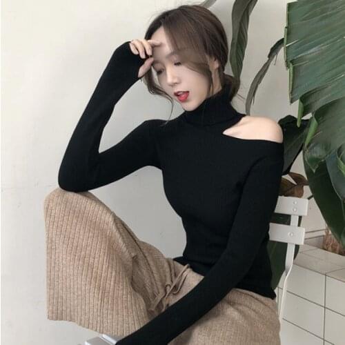 Autumn and Winter Womens Knit Sweater High Neck Strapless All-match Long-sleeved Thin Woman Pullover Sweater GX238