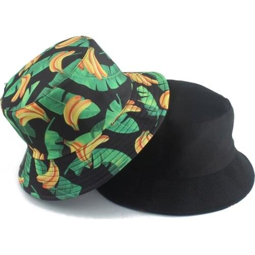 Summer Panama Hat For Women Fruit Banana Print Reversible Bucket Hats Men Sun Protection Bob Fishing Hat Fashion Hip Hop Cap