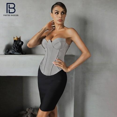 PB Chic Color Block Bandage Mini Dress Sexy Strapless Sleeveless Celebrity Party Club Vestido Free Shipping