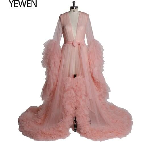 Long Sleeves Maternity Dress for Photoshoot or Baby Shower Maternity Gown Designer Shooting Dress Ruffles 2021 YEWEN