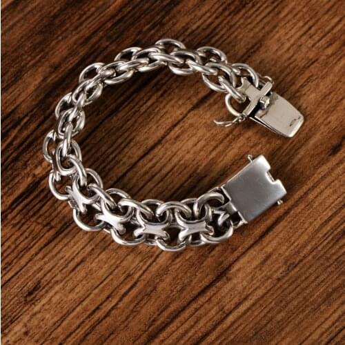Real 925 Sterling Silver color Punk Rock Whip Chain Bracelet Width 18mm Bracelet Jewelry 2019 New Men Bracelet Bangle Free Ship