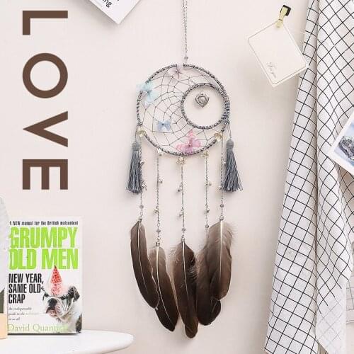 Retro Wind Bells Heart Pendant Dream Catchers Hanging Decorations Wood Bead Garland Dreamcather Decoration Feathers Wind Chimes