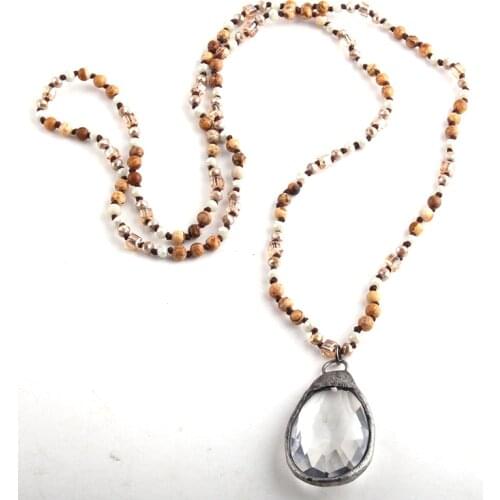 MD Fashion Bohemian Tribal Jewelry 4mm Semi Precious Stone Long Knotted Glass Dorp Pendant Necklaces