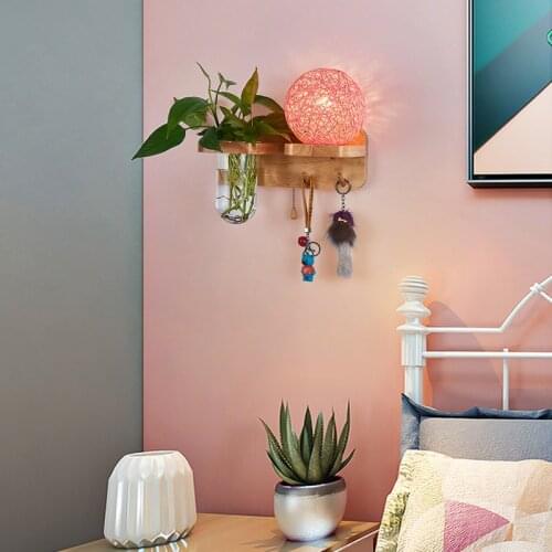 LED Wall Lamp Creative Green Plant Pot Wall Light Wooden E27 Home Decor Lamps For Bedroom Dining Room Balcony Indoor Lighting