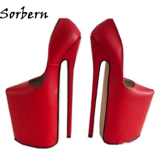 Sorbern 30Cm Cow Leather Pumps Women Alternative Fashion Pointed Toe Size 39 Stilettos Fetish Shoes On Platform Slip On
